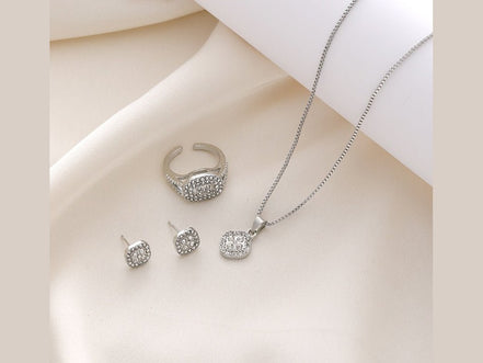 Diamond Geometric Necklace Ring Earrings 3 - piece Set - Simply Just Deals LLCDiamond Geometric Necklace Ring Earrings 3 - piece Set0CJLX210516202BYCK0107 SilverDiamond Geometric Necklace Ring Earrings 3 - piece Set