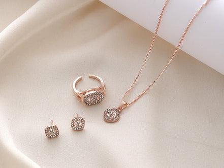 Diamond Geometric Necklace Ring Earrings 3 - piece Set - Simply Just Deals LLCDiamond Geometric Necklace Ring Earrings 3 - piece Set0CJLX210516203CXCK0108 Rose GoldDiamond Geometric Necklace Ring Earrings 3 - piece Set