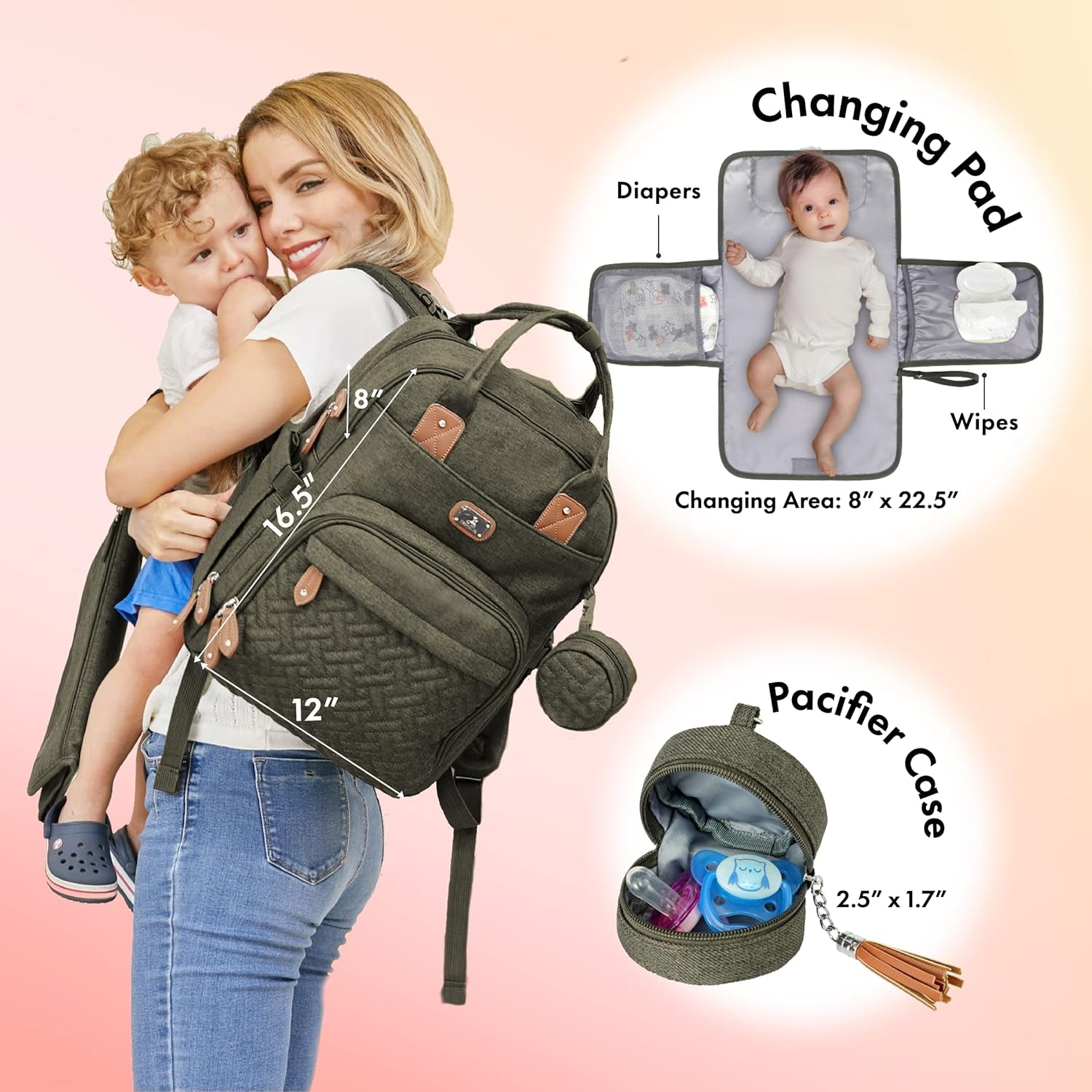 Diaper Bag Backpack with Portable Changing Pad, Pacifier Case and Stroller Straps, Large Unisex Baby Bags for Boys Girls, Multipurpose Travel Back Pack for Moms Dads, Army Green - Simply Just Deals LLCDiaper Bag Backpack with Portable Changing Pad, Pacifier Case and Stroller Straps, Large Unisex Baby Bags for Boys Girls, Multipurpose Travel Back Pack for Moms Dads, Army Green1c1f78cc-4a4f-48d7-9852-3c61d40772f1Army GreenDiaper Bag Backpack with Portable Changing Pad, Pacifier Case and Stroller S