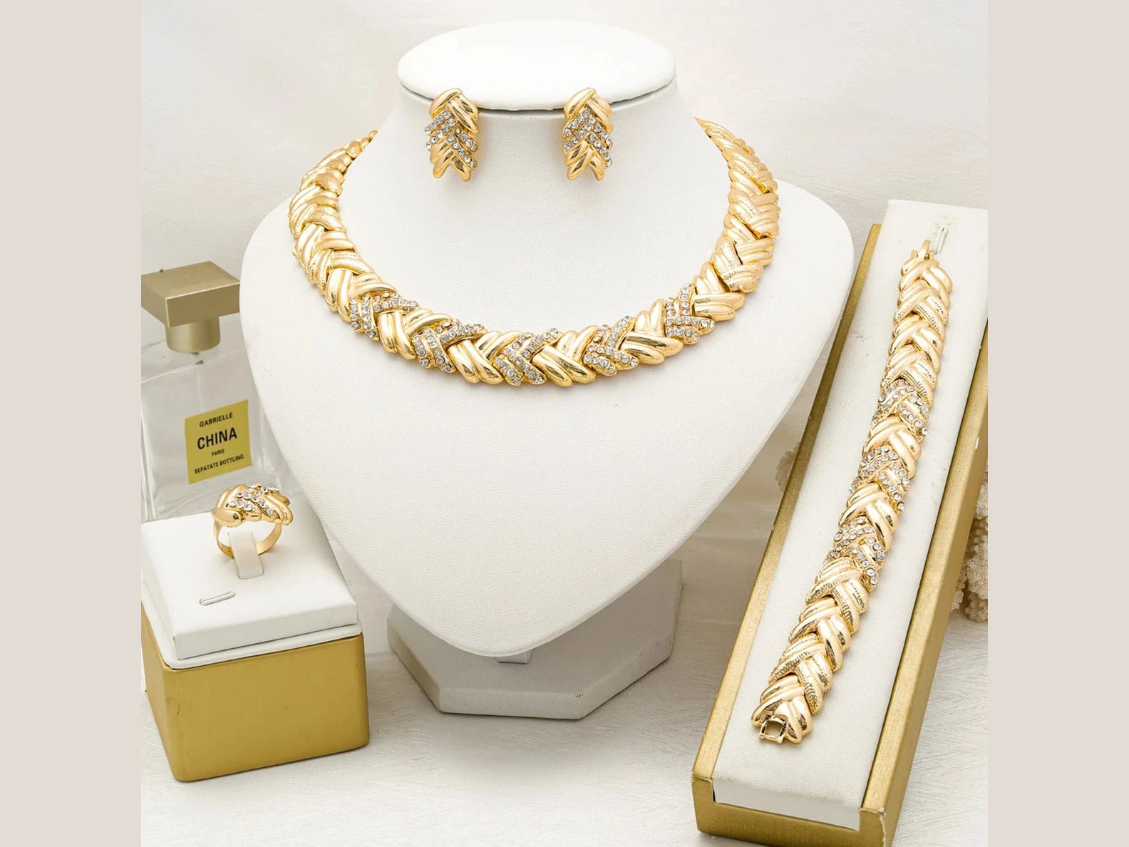 Dubai Jewelry Set For Woman 18K Gold Plated Luxury Necklace Earrings Bracelet and Ring Set Jewelry Wedding Party Trending - Simply Just Deals LLCDubai Jewelry Set For Woman 18K Gold Plated Luxury Necklace Earrings Bracelet and Ring Set Jewelry Wedding Party Trending200000369:200001539;200000639:200661028;200001033:361181Gold - colorresizable45cmDubai Jewelry Set For Woman 18K Gold Plated Luxury Necklace Earrings Bracelet and Ring Set Jewelry Wedding Party Trending - Simply Just Deals LLC