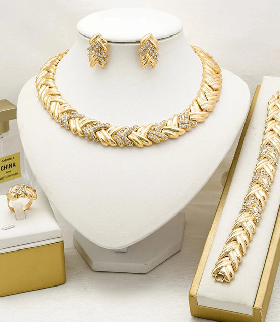 Dubai Jewelry Set For Woman 18K Gold Plated Luxury Necklace Earrings Bracelet and Ring Set Jewelry Wedding Party Trending - Simply Just Deals LLCDubai Jewelry Set For Woman 18K Gold Plated Luxury Necklace Earrings Bracelet and Ring Set Jewelry Wedding Party Trending200000369:200001539;200000639:200661028;200001033:361181Gold - colorresizable45cmDubai Jewelry Set For Woman 18K Gold Plated Luxury Necklace Earrings Bracelet and Ring Set Jewelry Wedding Party Trending - Simply Just Deals LLC