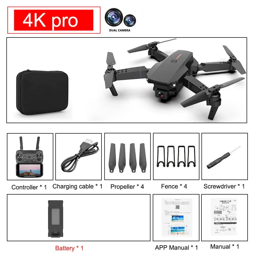 E88 Pro Foldable Quadcopter Drone - WIFI FPV, HD 4K Camera, Altitude Hold - Simply Just Deals LLCE88 Pro Foldable Quadcopter Drone - WIFI FPV, HD 4K Camera, Altitude Hold42275259547717Black4K Pro 1B (173)E88 Pro Foldable Quadcopter Drone - WIFI FPV, HD 4K Camera, Altitude Hold