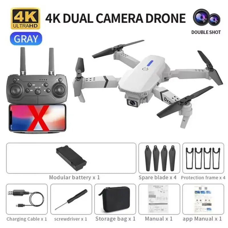 E88 Pro WiFi FPV Drone. Wide - angle HD 4K/1080P camera, height hold, foldable. Ideal RC quadcopter toy for Christmas boys gift. - Simply Just Deals LLCE88 Pro WiFi FPV Drone. Wide - angle HD 4K/1080P camera, height hold, foldable. Ideal RC quadcopter toy for Christmas boys gift.14175gray-single-4Kgray - single - 4KE88 Pro WiFi FPV Drone. Wide - angle HD 4K/1080P camera, height hold, foldable. Ideal RC quadcopter toy for Christmas boys gift.