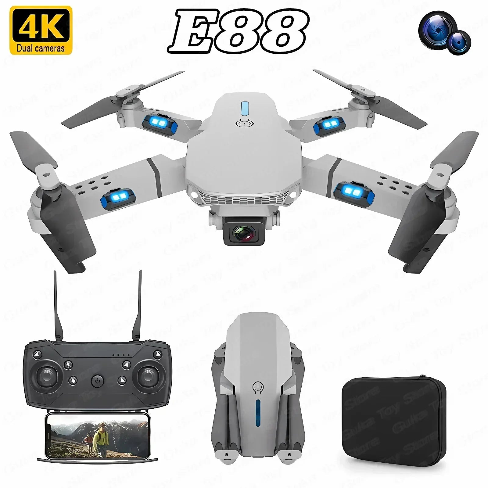 E88 Pro WiFi FPV Drone. Wide - angle HD 4K/1080P camera, height hold, foldable. Ideal RC quadcopter toy for Christmas boys gift. - Simply Just Deals LLCE88 Pro WiFi FPV Drone. Wide - angle HD 4K/1080P camera, height hold, foldable. Ideal RC quadcopter toy for Christmas boys gift.14175gray-single-4Kgray - single - 4KE88 Pro WiFi FPV Drone. Wide - angle HD 4K/1080P camera, height hold, foldable. Ideal RC quadcopter toy for Christmas boys gift.