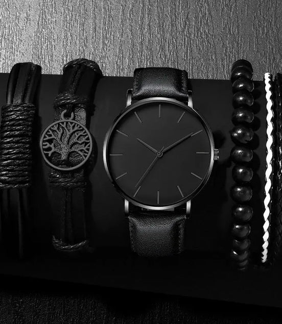 5PCS Set Fashion Mens Sports Watches Man Business Quartz Wristwatch Luxury Leather Bracelet Men Casual Clock Watch - Simply Just Deals LLC