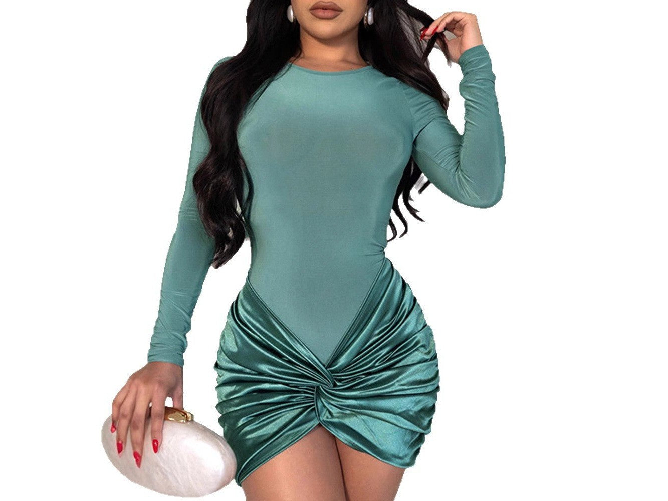 Fashion Elegant Solid Color Slim Sexy Pleated Bodycon Long Sleeve Mini Dress - Simply Just Deals LLCFashion Elegant Solid Color Slim Sexy Pleated Bodycon Long Sleeve Mini DressFB41D45E4E734676B6EB82C5E2343FBEBlackSFashion Elegant Solid Color Slim Sexy Pleated Bodycon Long Sleeve Mini Dress