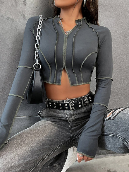 Flirla Top - Stitching Raglan Sleeve Zipper Crop Tee Fall Cloth for Women - Simply Just Deals LLCFlirla Top - Stitching Raglan Sleeve Zipper Crop Tee Fall Cloth for Womendb6c7966-f86d-4b87-a99d-65b49ae9ecbcDark GreyLFlirla Top - Stitching Raglan Sleeve Zipper Crop Tee Fall Cloth for Women