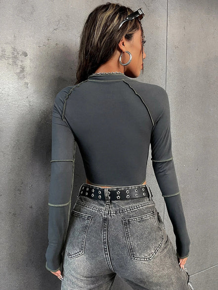 Flirla Top - Stitching Raglan Sleeve Zipper Crop Tee Fall Cloth for Women - Simply Just Deals LLCFlirla Top - Stitching Raglan Sleeve Zipper Crop Tee Fall Cloth for Womendb6c7966-f86d-4b87-a99d-65b49ae9ecbcDark GreyLFlirla Top - Stitching Raglan Sleeve Zipper Crop Tee Fall Cloth for Women