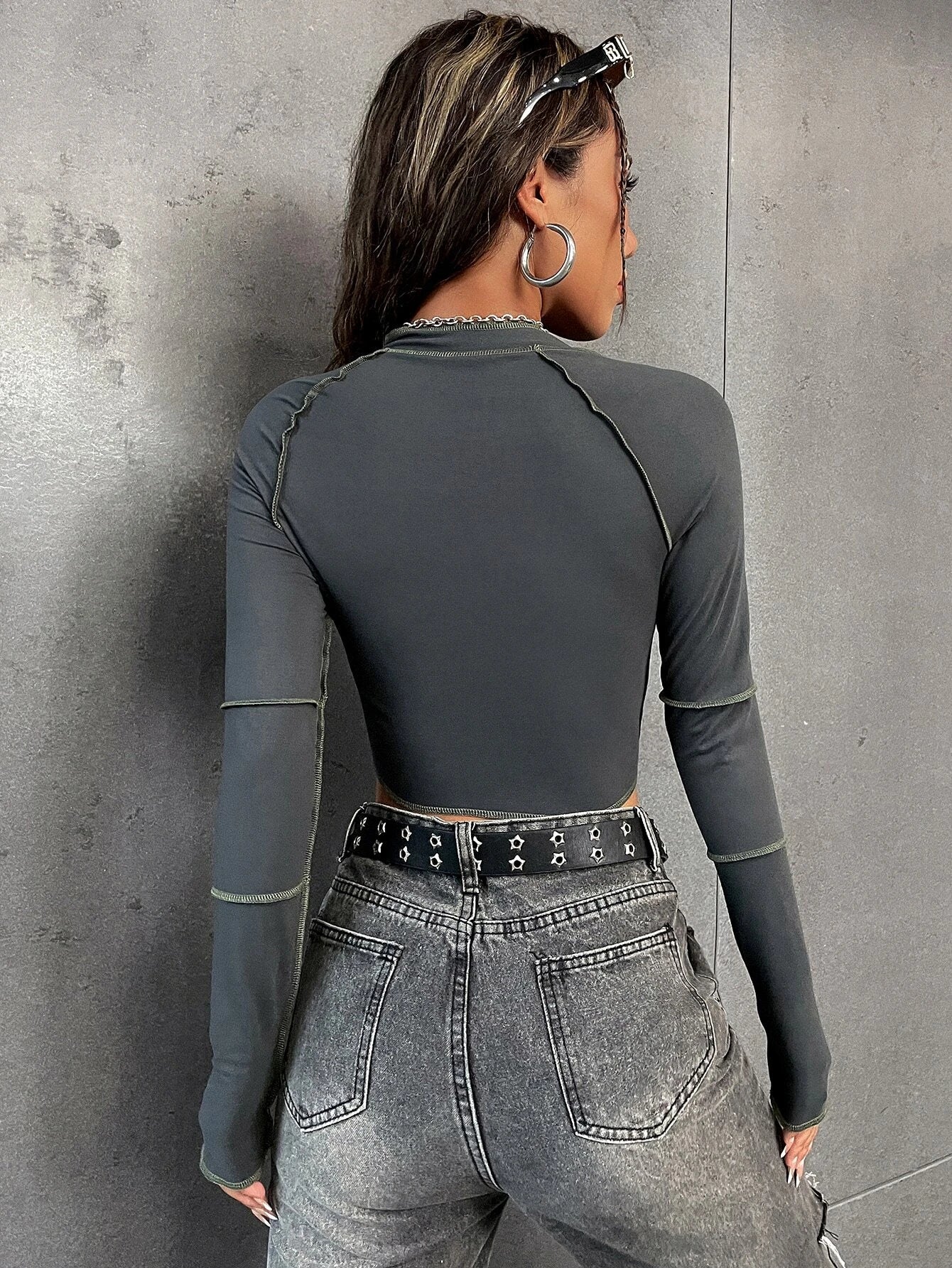 Flirla Top - Stitching Raglan Sleeve Zipper Crop Tee Fall Cloth for Women - Simply Just Deals LLCFlirla Top - Stitching Raglan Sleeve Zipper Crop Tee Fall Cloth for Womendb6c7966-f86d-4b87-a99d-65b49ae9ecbcDark GreyLFlirla Top - Stitching Raglan Sleeve Zipper Crop Tee Fall Cloth for Women