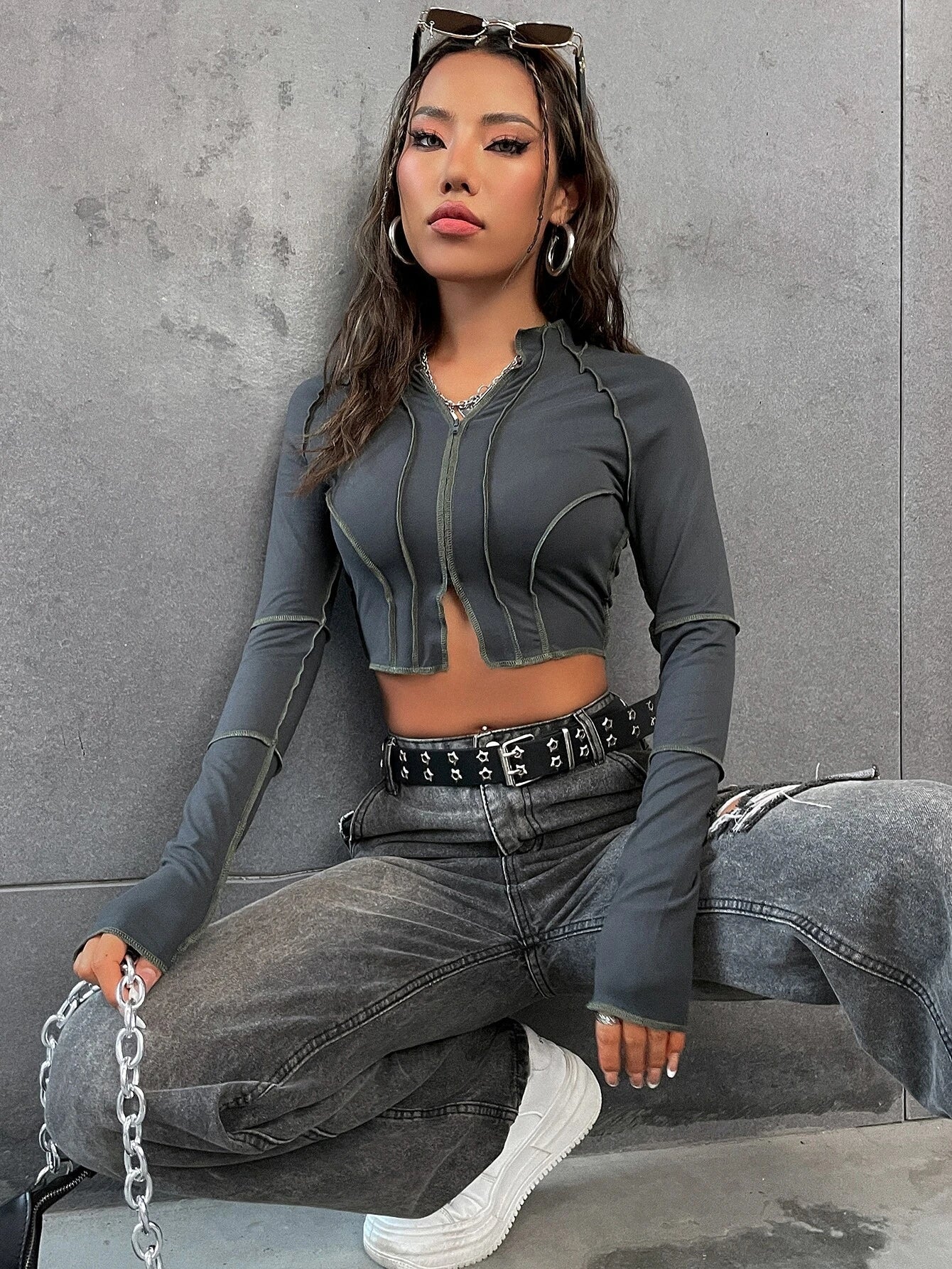 Flirla Top - Stitching Raglan Sleeve Zipper Crop Tee Fall Cloth for Women - Simply Just Deals LLCFlirla Top - Stitching Raglan Sleeve Zipper Crop Tee Fall Cloth for Womendb6c7966-f86d-4b87-a99d-65b49ae9ecbcDark GreyLFlirla Top - Stitching Raglan Sleeve Zipper Crop Tee Fall Cloth for Women