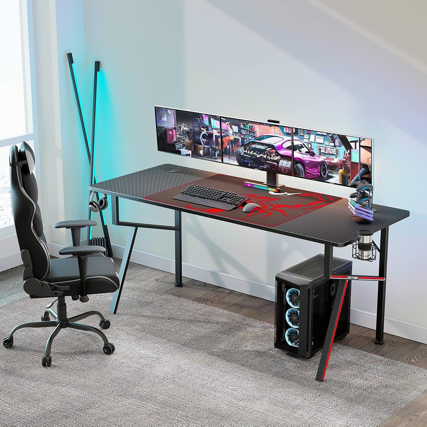 Gaming Computer Desk 63 Inch, Large Home Office Study Writing Computer Desk, K - Frame Gaming Table with Handle Rack Cup Holder Headphone Hook Mouse Pad & Socket Box, Black - Simply Just Deals LLCGaming Computer Desk 63 Inch, Large Home Office Study Writing Computer Desk, K - Frame Gaming Table with Handle Rack Cup Holder Headphone Hook Mouse Pad & Socket Box, Black1469fa60-26c3-4ea3-bba9-40335d027587Gaming Computer Desk 63 Inch, Large Home Office Study Writing Computer Desk, K - Frame Gaming Ta