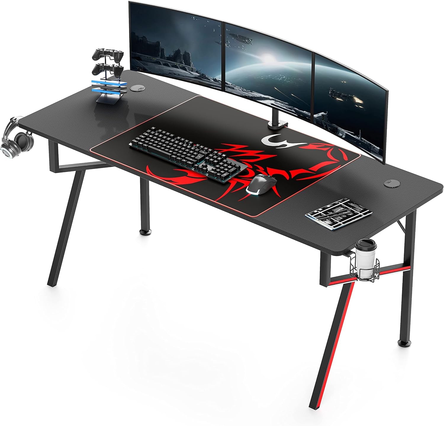 Gaming Computer Desk 63 Inch, Large Home Office Study Writing Computer Desk, K - Frame Gaming Table with Handle Rack Cup Holder Headphone Hook Mouse Pad & Socket Box, Black - Simply Just Deals LLCGaming Computer Desk 63 Inch, Large Home Office Study Writing Computer Desk, K - Frame Gaming Table with Handle Rack Cup Holder Headphone Hook Mouse Pad & Socket Box, Black1469fa60-26c3-4ea3-bba9-40335d027587Gaming Computer Desk 63 Inch, Large Home Office Study Writing Computer Desk, K - Frame Gaming Ta