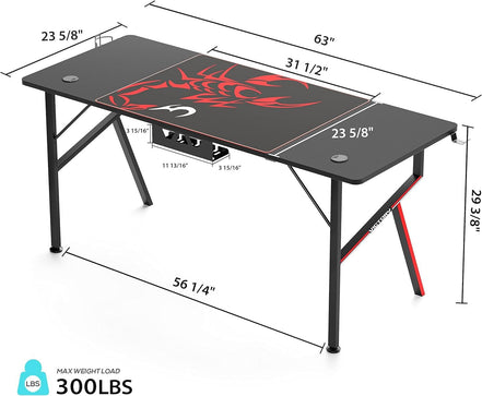 Gaming Computer Desk 63 Inch, Large Home Office Study Writing Computer Desk, K - Frame Gaming Table with Handle Rack Cup Holder Headphone Hook Mouse Pad & Socket Box, Black - Simply Just Deals LLCGaming Computer Desk 63 Inch, Large Home Office Study Writing Computer Desk, K - Frame Gaming Table with Handle Rack Cup Holder Headphone Hook Mouse Pad & Socket Box, Black1469fa60-26c3-4ea3-bba9-40335d027587Gaming Computer Desk 63 Inch, Large Home Office Study Writing Computer Desk, K - Frame Gaming Ta
