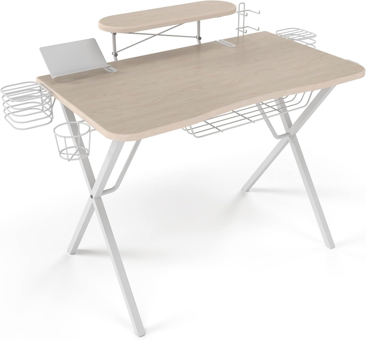 Gaming Desk Pro – Woodgrain Laminated Desktop, Heavy - Duty X - Legs, Detachable Monitor Platform, Tablet/Cell Phone Holder, Speaker Stands, Console Controller Rack, PN 33908142 - White - Simply Just Deals LLCGaming Desk Pro – Woodgrain Laminated Desktop, Heavy - Duty X - Legs, Detachable Monitor Platform, Tablet/Cell Phone Holder, Speaker Stands, Console Controller Rack, PN 33908142 - White046bc526-93f0-4103-b1e3-b93a834a7d0dGaming Desk Pro – Woodgrain Laminated Desktop, Heavy - Duty X - Legs, 