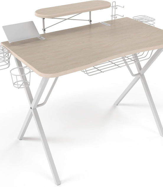 Gaming Desk Pro – Woodgrain Laminated Desktop, Heavy - Duty X - Legs, Detachable Monitor Platform, Tablet/Cell Phone Holder, Speaker Stands, Console Controller Rack, PN 33908142 - White - Simply Just Deals LLCGaming Desk Pro – Woodgrain Laminated Desktop, Heavy - Duty X - Legs, Detachable Monitor Platform, Tablet/Cell Phone Holder, Speaker Stands, Console Controller Rack, PN 33908142 - White046bc526-93f0-4103-b1e3-b93a834a7d0dGaming Desk Pro – Woodgrain Laminated Desktop, Heavy - Duty X - Legs, 