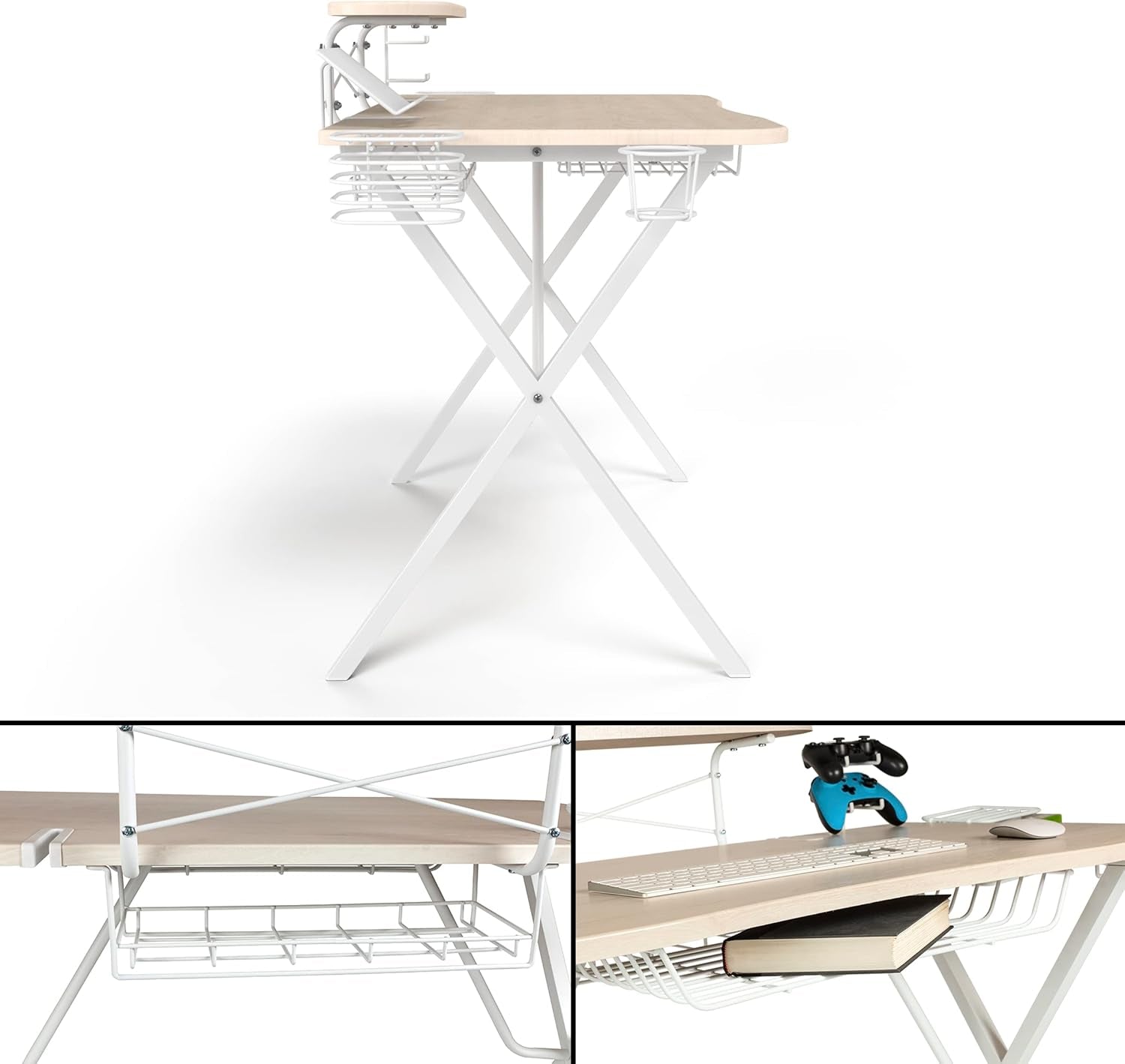 Gaming Desk Pro – Woodgrain Laminated Desktop, Heavy - Duty X - Legs, Detachable Monitor Platform, Tablet/Cell Phone Holder, Speaker Stands, Console Controller Rack, PN 33908142 - White - Simply Just Deals LLCGaming Desk Pro – Woodgrain Laminated Desktop, Heavy - Duty X - Legs, Detachable Monitor Platform, Tablet/Cell Phone Holder, Speaker Stands, Console Controller Rack, PN 33908142 - White046bc526-93f0-4103-b1e3-b93a834a7d0dGaming Desk Pro – Woodgrain Laminated Desktop, Heavy - Duty X - Legs, 