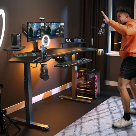 Gaming Desk, Standing Desk W Keyboard Tray, 72" Wing Shaped Music Studio Table with LED Shelves, Gaming Recording Live Stream, Slot Design - Simply Just Deals LLCGaming Desk, Standing Desk W Keyboard Tray, 72" Wing Shaped Music Studio Table with LED Shelves, Gaming Recording Live Stream, Slot Design67a3e90b-74b1-43ab-b067-e8adb6c682f0BlackWith Accessories SetGaming Desk, Standing Desk W Keyboard Tray, 72" Wing Shaped Music Studio Table with LED Shelves, Gaming Recording Live Stream, Slot Design