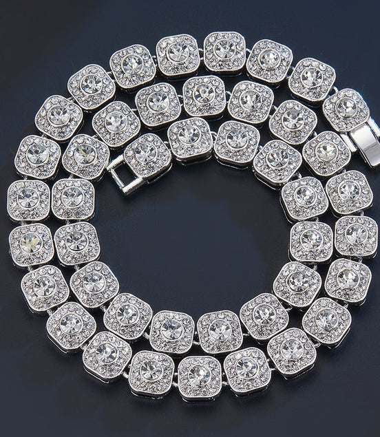 Hip Hop Square Diamond Necklace - Simply Just Deals LLCHip Hop Square Diamond NecklaceCJLX254181901AZSilver Rock Candy Chain16cmHip Hop Square Diamond Necklace