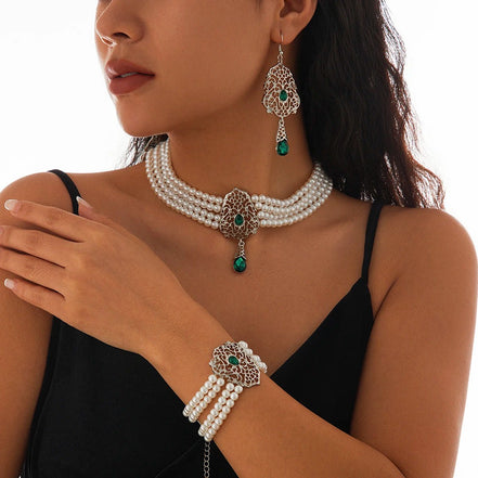 KunJoe Luxury Multilayer Imitation Pearl Necklace Bracelet Earring Women Water Drop Green Rhinestone Choker Wedding Jewelry Set - Simply Just Deals LLCKunJoe Luxury Multilayer Imitation Pearl Necklace Bracelet Earring Women Water Drop Green Rhinestone Choker Wedding Jewelry Set200001033:2000037570505KunJoe Luxury Multilayer Imitation Pearl Necklace Bracelet Earring Women Water Drop Green Rhinestone Choker Wedding Jewelry Set