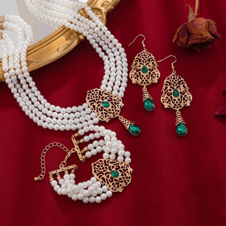 KunJoe Luxury Multilayer Imitation Pearl Necklace Bracelet Earring Women Water Drop Green Rhinestone Choker Wedding Jewelry Set - Simply Just Deals LLCKunJoe Luxury Multilayer Imitation Pearl Necklace Bracelet Earring Women Water Drop Green Rhinestone Choker Wedding Jewelry Set200001033:2000037570505KunJoe Luxury Multilayer Imitation Pearl Necklace Bracelet Earring Women Water Drop Green Rhinestone Choker Wedding Jewelry Set