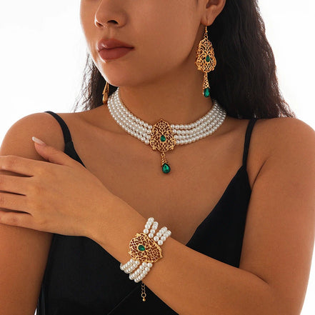 KunJoe Luxury Multilayer Imitation Pearl Necklace Bracelet Earring Women Water Drop Green Rhinestone Choker Wedding Jewelry Set - Simply Just Deals LLCKunJoe Luxury Multilayer Imitation Pearl Necklace Bracelet Earring Women Water Drop Green Rhinestone Choker Wedding Jewelry Set200001033:2000037570505KunJoe Luxury Multilayer Imitation Pearl Necklace Bracelet Earring Women Water Drop Green Rhinestone Choker Wedding Jewelry Set