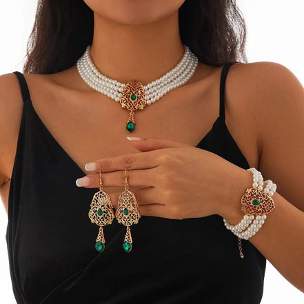 KunJoe Luxury Multilayer Imitation Pearl Necklace Bracelet Earring Women Water Drop Green Rhinestone Choker Wedding Jewelry Set - Simply Just Deals LLCKunJoe Luxury Multilayer Imitation Pearl Necklace Bracelet Earring Women Water Drop Green Rhinestone Choker Wedding Jewelry Set200001033:2000037570505KunJoe Luxury Multilayer Imitation Pearl Necklace Bracelet Earring Women Water Drop Green Rhinestone Choker Wedding Jewelry Set