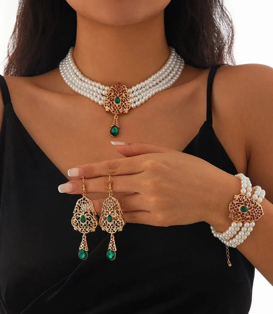 KunJoe Luxury Multilayer Imitation Pearl Necklace Bracelet Earring Women Water Drop Green Rhinestone Choker Wedding Jewelry Set - Simply Just Deals LLCKunJoe Luxury Multilayer Imitation Pearl Necklace Bracelet Earring Women Water Drop Green Rhinestone Choker Wedding Jewelry Set200001033:2000037570505KunJoe Luxury Multilayer Imitation Pearl Necklace Bracelet Earring Women Water Drop Green Rhinestone Choker Wedding Jewelry Set