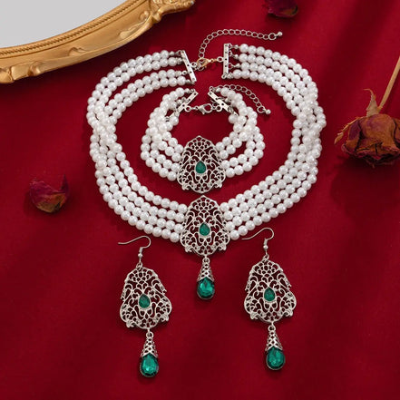 KunJoe Luxury Multilayer Imitation Pearl Necklace Bracelet Earring Women Water Drop Green Rhinestone Choker Wedding Jewelry Set - Simply Just Deals LLCKunJoe Luxury Multilayer Imitation Pearl Necklace Bracelet Earring Women Water Drop Green Rhinestone Choker Wedding Jewelry Set200001033:2000037570505KunJoe Luxury Multilayer Imitation Pearl Necklace Bracelet Earring Women Water Drop Green Rhinestone Choker Wedding Jewelry Set