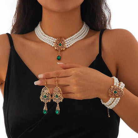 KunJoe Luxury Multilayer Imitation Pearl Necklace Bracelet Earring Women Water Drop Green Rhinestone Choker Wedding Jewelry Set - Simply Just Deals LLCKunJoe Luxury Multilayer Imitation Pearl Necklace Bracelet Earring Women Water Drop Green Rhinestone Choker Wedding Jewelry Set200001033:2000037570505KunJoe Luxury Multilayer Imitation Pearl Necklace Bracelet Earring Women Water Drop Green Rhinestone Choker Wedding Jewelry Set