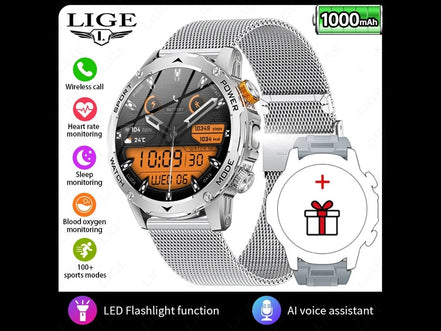 LIGE 2025 New For HUAWEI Xiaomi 1000mah AMOLED Smart Watch Men Sports Fitness LED Flashlight 3ATM Waterproof BT Call Smartwatch - Simply Just Deals LLCLIGE 2025 New For HUAWEI Xiaomi 1000mah AMOLED Smart Watch Men Sports Fitness LED Flashlight 3ATM Waterproof BT Call Smartwatch14:10Mesh silverMesh silverLIGE 2025 New For HUAWEI Xiaomi 1000mah AMOLED Smart Watch Men Sports Fitness LED Flashlight 3ATM Waterproof BT Call Smartwatch
