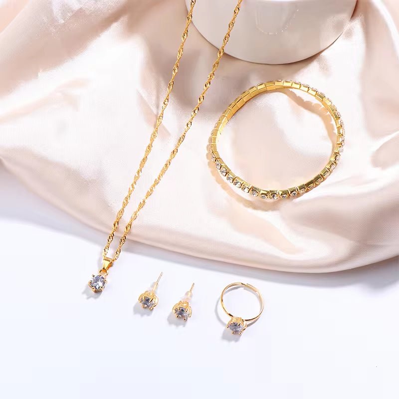 Luxury Women Ring Necklace Earrings Rhinestone Bracelet Female Casual Ladies Jewelry Set - Simply Just Deals LLCLuxury Women Ring Necklace Earrings Rhinestone Bracelet Female Casual Ladies Jewelry Set3123cad3-cd22-444f-a876-51584f8513f6Gold With BraceletLuxury Women Ring Necklace Earrings Rhinestone Bracelet Female Casual Ladies Jewelry Set