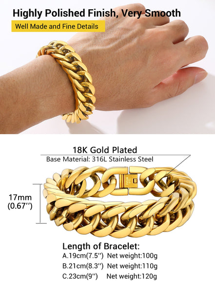 Men Stainless Steel 17Mm Cuban Chain Bracelets Hip Pop Chunky Franco Gold Plated Chain Bracelet 7.5 Inch Chains Jewelry Birthday Teen Graduation Father'S Day Gifts - Simply Just Deals LLCMen Stainless Steel 17Mm Cuban Chain Bracelets Hip Pop Chunky Franco Gold Plated Chain Bracelet 7.5 Inch Chains Jewelry Birthday Teen Graduation Father'S Day Gifts4b8f7699-f8a5-4072-93a7-efe512e215027.5 In17 Mm01. 14K Gold PlatedMen Stainless Steel 17Mm Cuban Chain Bracelets Hip Pop Chunky Franco Gold Plated Cha