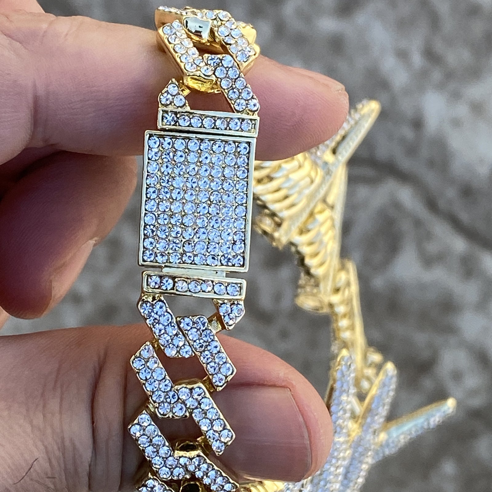 Mens 14K Gold Plated Six Bullet Spike Iced Bullets Pendant CZ Hip Hop Chain 20