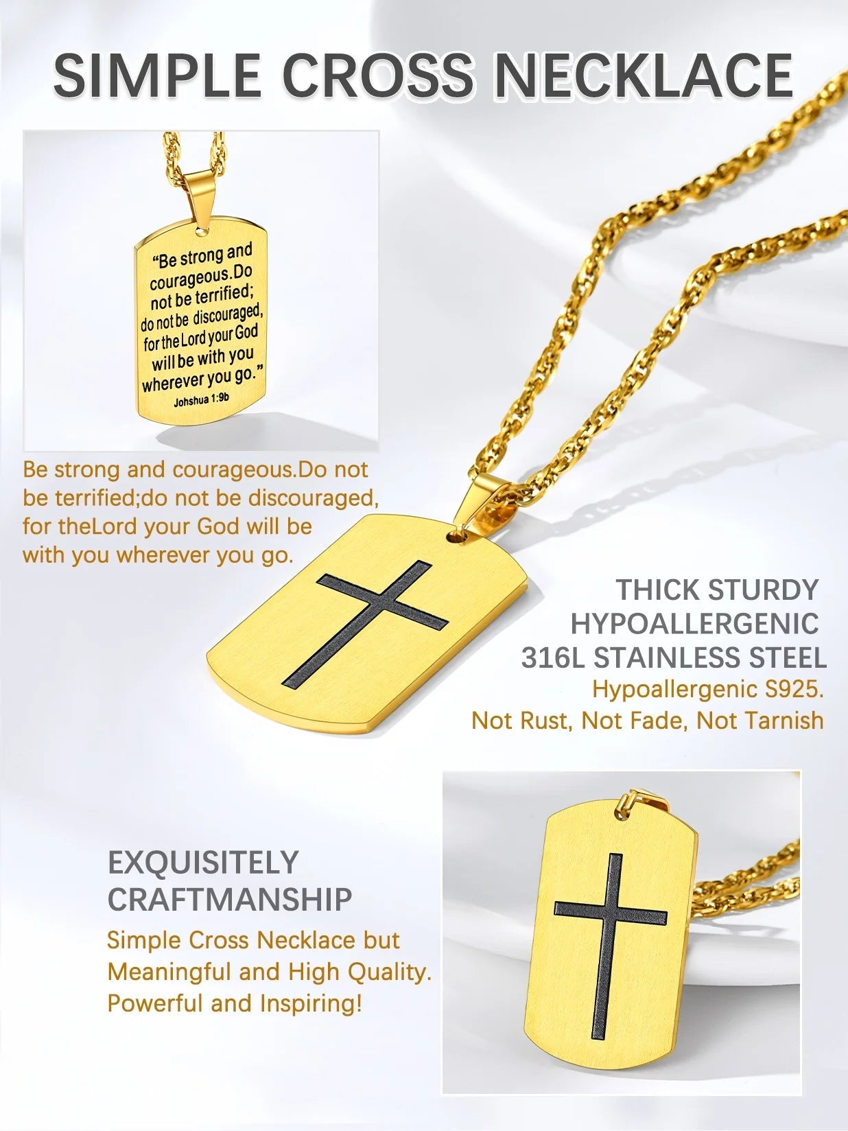 Men'S Gold Plated Cross Necklace Stainless Steel Dog Tag Necklace Christian Serenity Prayer Necklace Inspirational Jewelry Gift - Simply Just Deals LLCMen'S Gold Plated Cross Necklace Stainless Steel Dog Tag Necklace Christian Serenity Prayer Necklace Inspirational Jewelry Giftbf67be4d-1f01-4b73-a0ca-cb930741ac4b03. 18K Gold Plated02 - Be Strong And CourageousMen'S Gold Plated Cross Necklace Stainless Steel Dog Tag Necklace Christian Serenity Prayer Necklace Inspirational Jewelry Gift
