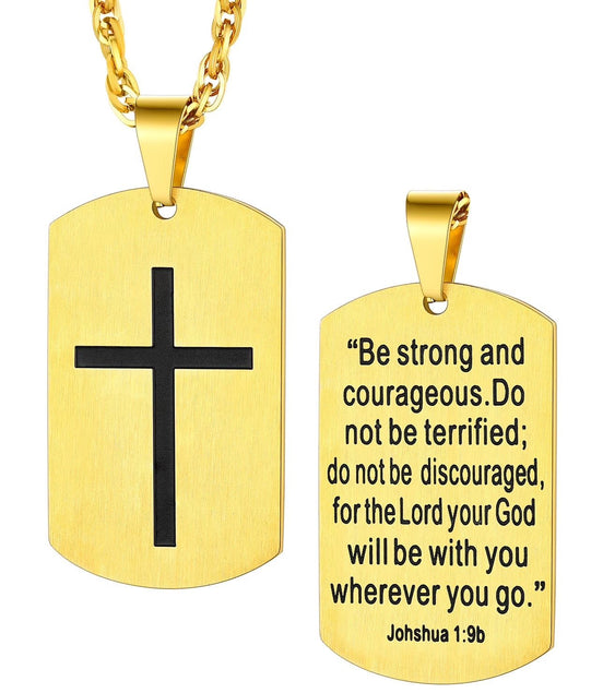 Men'S Gold Plated Cross Necklace Stainless Steel Dog Tag Necklace Christian Serenity Prayer Necklace Inspirational Jewelry Gift - Simply Just Deals LLCMen'S Gold Plated Cross Necklace Stainless Steel Dog Tag Necklace Christian Serenity Prayer Necklace Inspirational Jewelry Giftbf67be4d-1f01-4b73-a0ca-cb930741ac4b03. 18K Gold Plated02 - Be Strong And CourageousMen'S Gold Plated Cross Necklace Stainless Steel Dog Tag Necklace Christian Serenity Prayer Necklace Inspirational Jewelry Gift