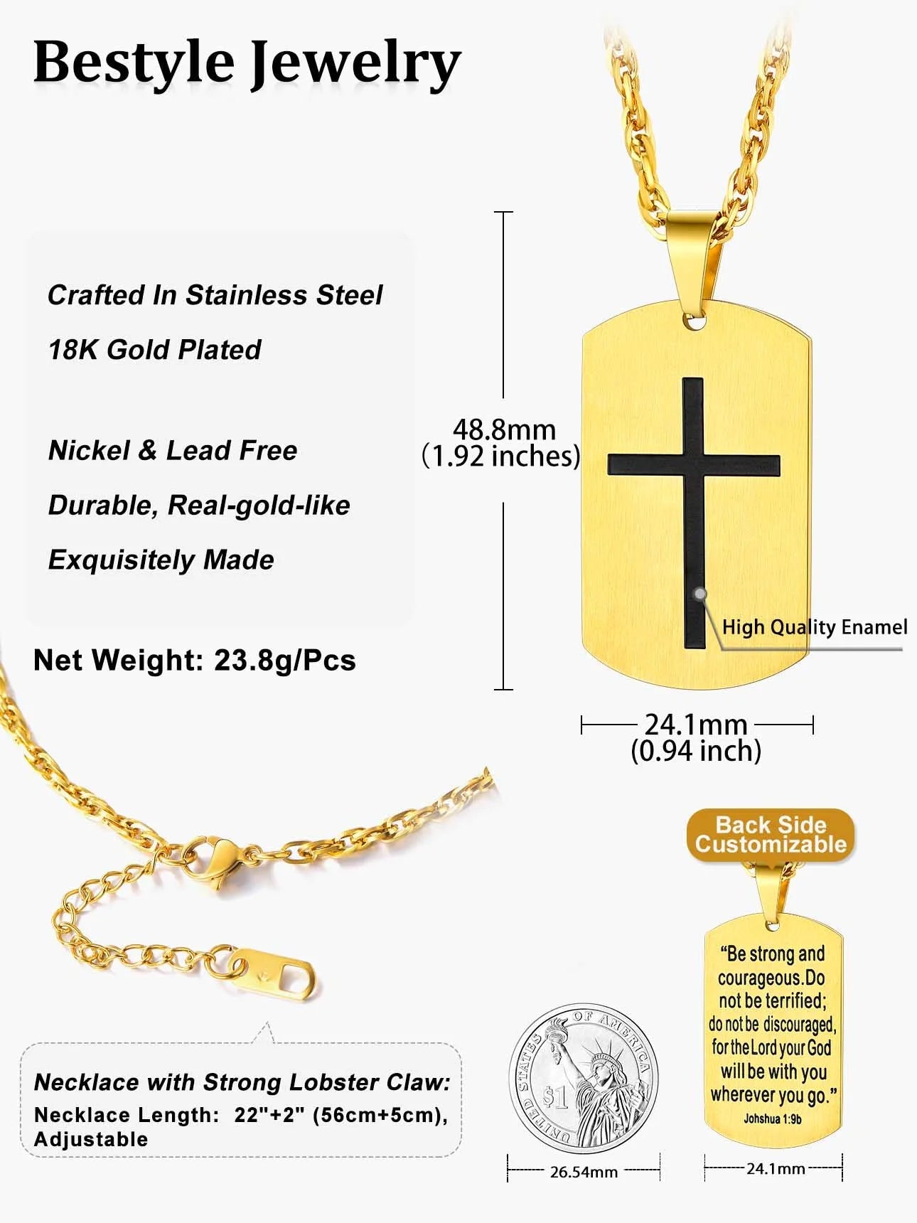 Men'S Gold Plated Cross Necklace Stainless Steel Dog Tag Necklace Christian Serenity Prayer Necklace Inspirational Jewelry Gift - Simply Just Deals LLCMen'S Gold Plated Cross Necklace Stainless Steel Dog Tag Necklace Christian Serenity Prayer Necklace Inspirational Jewelry Giftbf67be4d-1f01-4b73-a0ca-cb930741ac4b03. 18K Gold Plated02 - Be Strong And CourageousMen'S Gold Plated Cross Necklace Stainless Steel Dog Tag Necklace Christian Serenity Prayer Necklace Inspirational Jewelry Gift