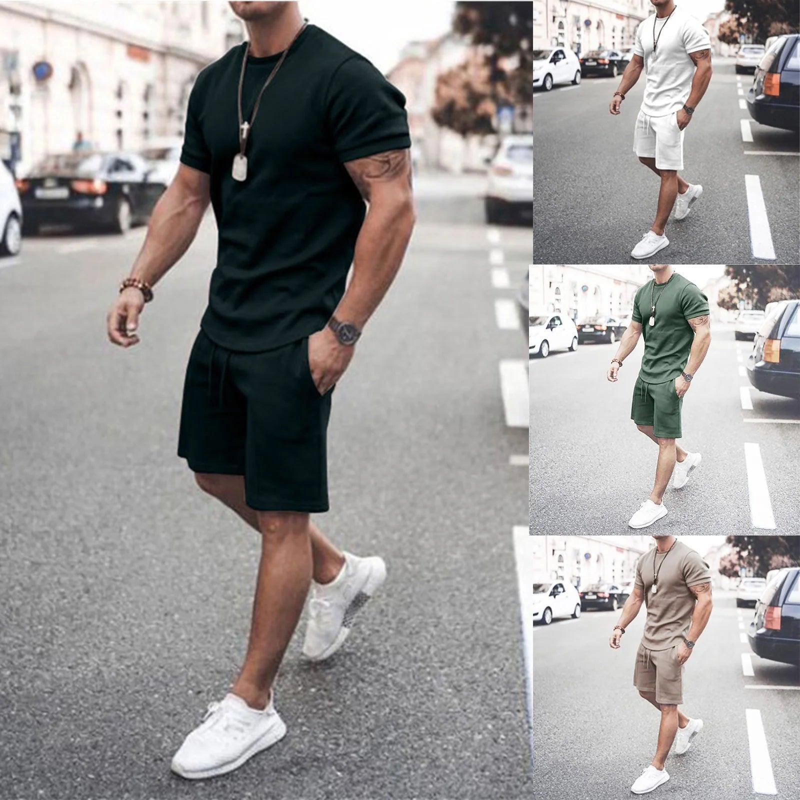Men'S Short Sleeve T-Shirt and Shorts Set Sport Casual Crew Neck Muscle Sportswear 2 Piece Tracksuit Summer Outfits - Simply Just Deals LLCMen'S Short Sleeve T-Shirt and Shorts Set Sport Casual Crew Neck Muscle Sportswear 2 Piece Tracksuit Summer Outfits72ff7c4e-8ef1-4033-ac7f-9a026ff68379BlackX - LargeMen'S Short Sleeve T-Shirt and Shorts Set Sport Casual Crew Neck Muscle Sportswear 2 Piece Tracksuit Summer Outfits