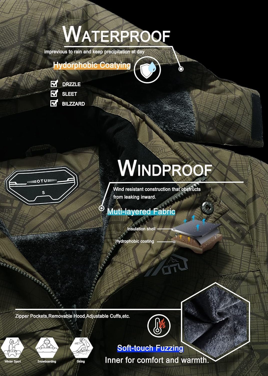 Men'S Waterproof Ski Jacket Snowboarding Windbreaker Warm Winter Hooded Mountain Snow Coat - Simply Just Deals LLCMen'S Waterproof Ski Jacket Snowboarding Windbreaker Warm Winter Hooded Mountain Snow Coatc20459a7-4819-4582-9e91-00e8ec77a125Army Green CityX - LargeMen'S Waterproof Ski Jacket Snowboarding Windbreaker Warm Winter Hooded Mountain Snow Coat