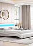 Modern Upholstered Platform Bed Frame with LED Lights and Curved Headboard, Faux Leather Wave - Like Platform Bed Frame,Strong Wood Slats Support, Easy Assembly, White, King Size - Simply Just Deals LLCModern Upholstered Platform Bed Frame with LED Lights and Curved Headboard, Faux Leather Wave - Like Platform Bed Frame,Strong Wood Slats Support, Easy Assembly, White, King Size131ddab4-2350-4d45-9c2d-e0270117f609Modern Upholstered Platform Bed Frame with LED Lights and Curved Headboard, Faux Lea