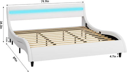 Modern Upholstered Platform Bed Frame with LED Lights and Curved Headboard, Faux Leather Wave - Like Platform Bed Frame,Strong Wood Slats Support, Easy Assembly, White, King Size - Simply Just Deals LLCModern Upholstered Platform Bed Frame with LED Lights and Curved Headboard, Faux Leather Wave - Like Platform Bed Frame,Strong Wood Slats Support, Easy Assembly, White, King Size131ddab4-2350-4d45-9c2d-e0270117f609Modern Upholstered Platform Bed Frame with LED Lights and Curved Headboard, Faux Lea