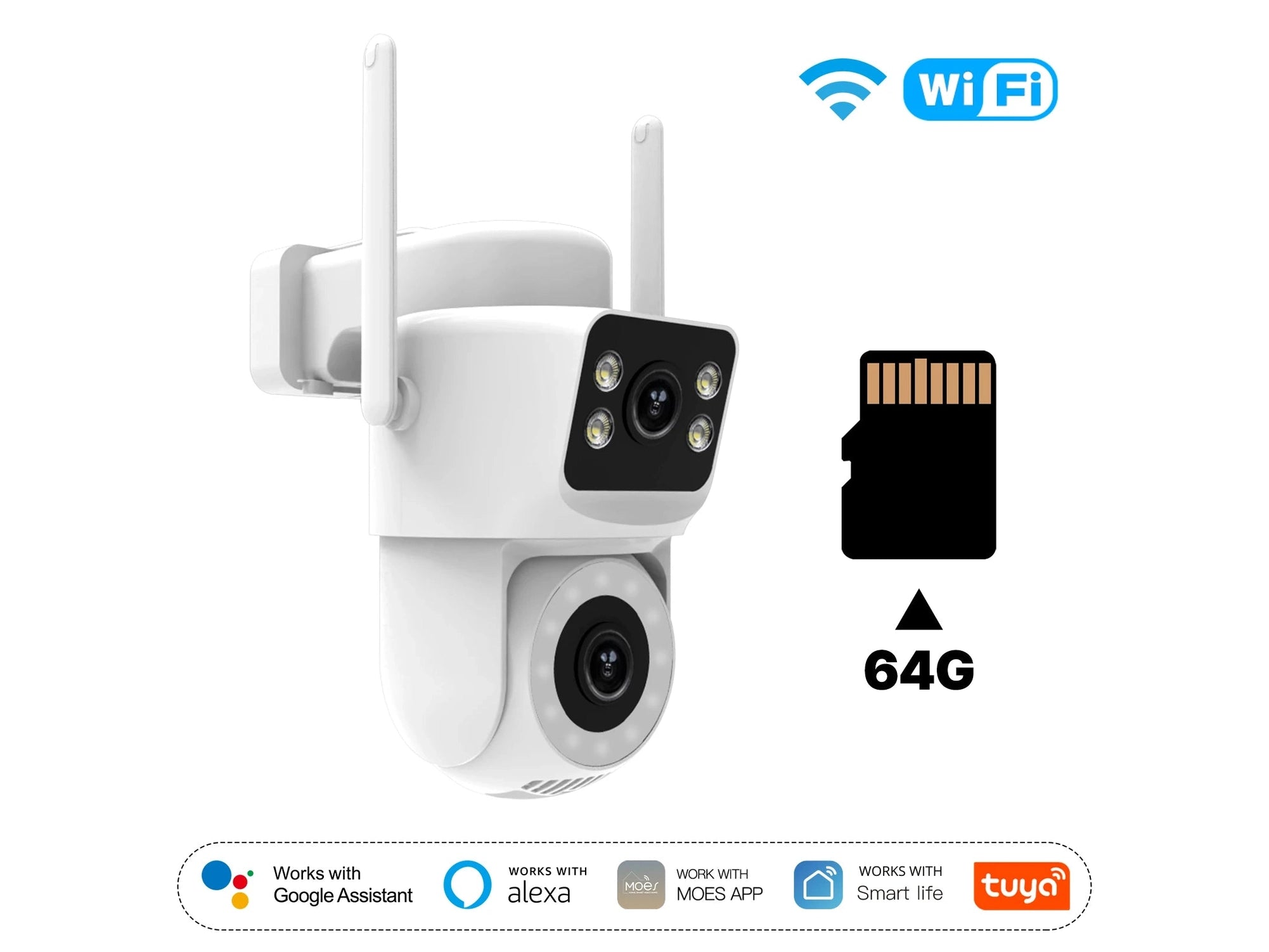 Moes Tuya Smart WiFi Outdoor Security Camera 4MP Dual Screen 2.4G/5G IP65 Waterproof Motion Detection Auto Track Two - Way Audio - Simply Just Deals LLCMoes Tuya Smart WiFi Outdoor Security Camera 4MP Dual Screen 2.4G/5G IP65 Waterproof Motion Detection Auto Track Two - Way Audio200000828:201335942Camera with 64G SD;200007763:201336100Camera with 64G SDCHINAMoes Tuya Smart WiFi Outdoor Security Camera 4MP Dual Screen 2.4G/5G IP65 Waterproof Motion Detection Auto Track Two - Way Audio