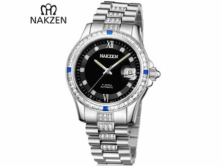 NAKZEN Men Japan NH35 Movement Automatic Mechanical Watch Elegant Diamond Stainless Steel Bracelet Watches Relogio Masculino - Simply Just Deals LLCNAKZEN Men Japan NH35 Movement Automatic Mechanical Watch Elegant Diamond Stainless Steel Bracelet Watches Relogio Masculino(store front) defaultSD03071525128436 - 1blackNAKZEN Men Japan NH35 Movement Automatic Mechanical Watch Elegant Diamond Stainless Steel Bracelet Watches Relogio Masculino - 0