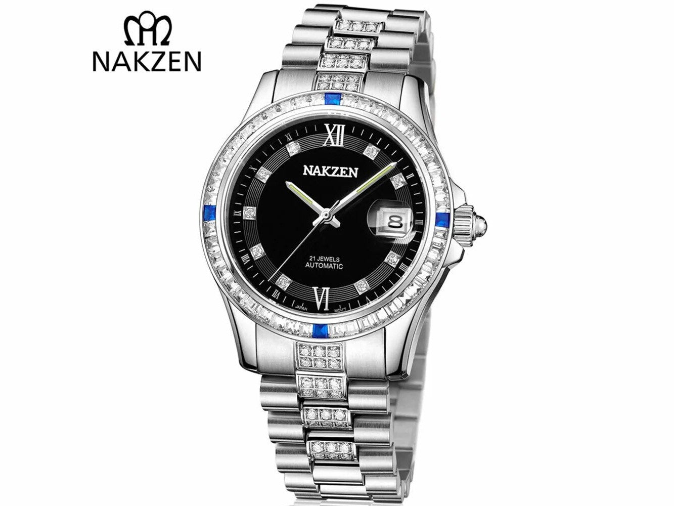 NAKZEN Men Japan NH35 Movement Automatic Mechanical Watch Elegant Diamond Stainless Steel Bracelet Watches Relogio Masculino - Simply Just Deals LLCNAKZEN Men Japan NH35 Movement Automatic Mechanical Watch Elegant Diamond Stainless Steel Bracelet Watches Relogio Masculino(store front) defaultSD03071525128436 - 1blackNAKZEN Men Japan NH35 Movement Automatic Mechanical Watch Elegant Diamond Stainless Steel Bracelet Watches Relogio Masculino - 0