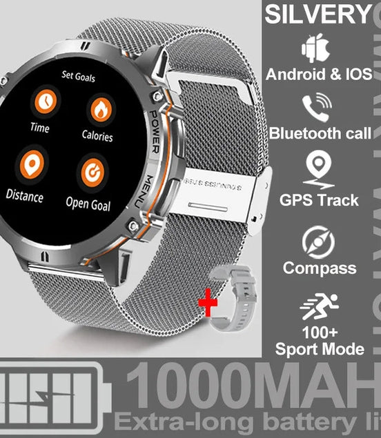 NEW 1000MAH Super endurance Sport Smart Watch Men 1.73 - inch HD Screen GPS tracker Compass Bluetooth Call Waterproof Smart Watch - Simply Just Deals LLCNEW 1000MAH Super endurance Sport Smart Watch Men 1.73 - inch HD Screen GPS tracker Compass Bluetooth Call Waterproof Smart Watch14:173Silver Mesh Belt;5:100009342GPSSmartWatchSilver Mesh BeltGPSSmartWatchNEW 1000MAH Super endurance Sport Smart Watch Men 1.73 - inch HD Screen GPS tracker Compass Bluetooth Call Waterproof Smart Watch