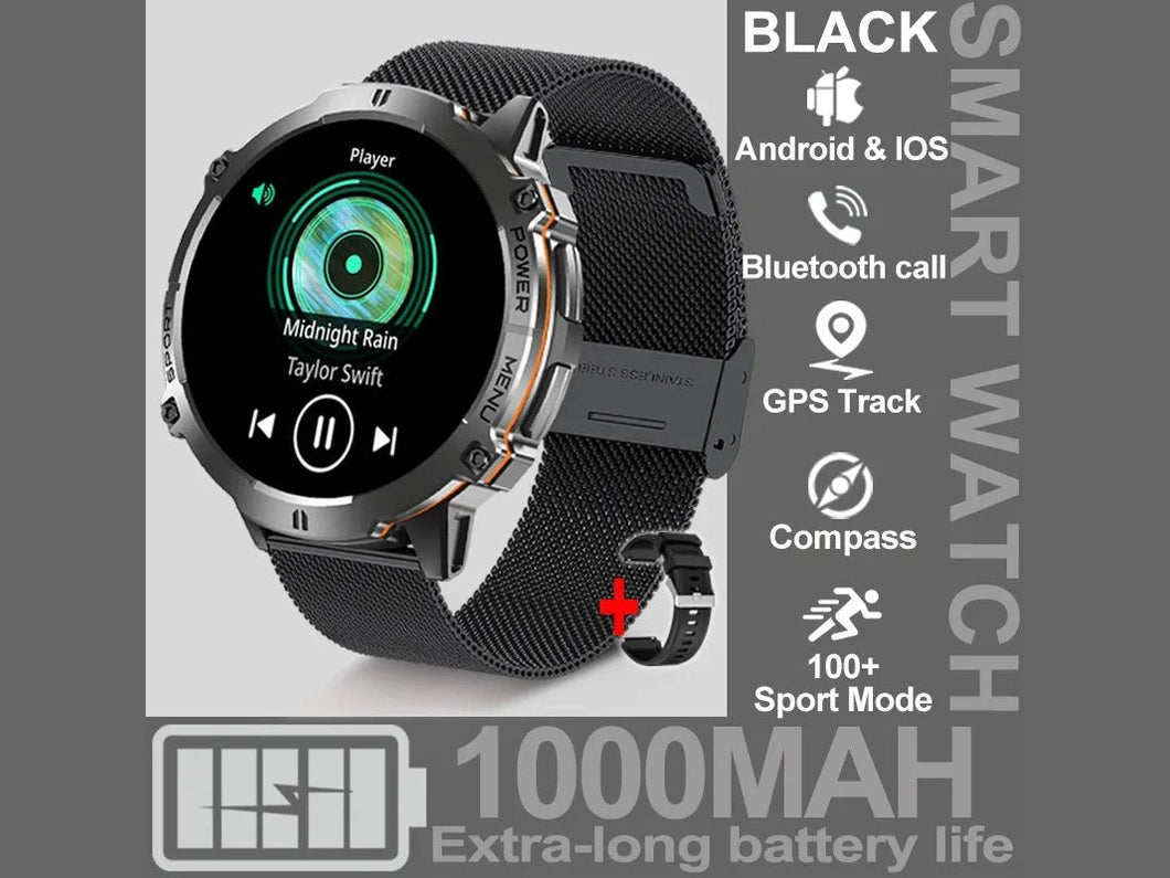 NEW 1000MAH Super endurance Sport Smart Watch Men 1.73 - inch HD Screen GPS tracker Compass Bluetooth Call Waterproof Smart Watch - Simply Just Deals LLCNEW 1000MAH Super endurance Sport Smart Watch Men 1.73 - inch HD Screen GPS tracker Compass Bluetooth Call Waterproof Smart Watch14:691Black Mesh Belt;5:100009342GPSSmartWatchBlack Mesh BeltGPSSmartWatchNEW 1000MAH Super endurance Sport Smart Watch Men 1.73 - inch HD Screen GPS tracker Compass Bluetooth Call Waterproof Smart Watch