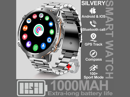 NEW 1000MAH Super endurance Sport Smart Watch Men 1.73 - inch HD Screen GPS tracker Compass Bluetooth Call Waterproof Smart Watch - Simply Just Deals LLCNEW 1000MAH Super endurance Sport Smart Watch Men 1.73 - inch HD Screen GPS tracker Compass Bluetooth Call Waterproof Smart Watch14:1052Silver Steel;5:100009342GPSSmartWatchSilver SteelGPSSmartWatchNEW 1000MAH Super endurance Sport Smart Watch Men 1.73 - inch HD Screen GPS tracker Compass Bluetooth Call Waterproof Smart Watch