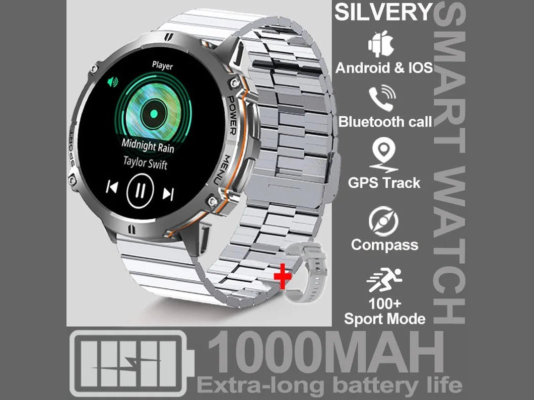 NEW 1000MAH Super endurance Sport Smart Watch Men 1.73 - inch HD Screen GPS tracker Compass Bluetooth Call Waterproof Smart Watch - Simply Just Deals LLCNEW 1000MAH Super endurance Sport Smart Watch Men 1.73 - inch HD Screen GPS tracker Compass Bluetooth Call Waterproof Smart Watch14:350853Silver Steel B;5:100009342GPSSmartWatchSilver Steel BGPSSmartWatchNEW 1000MAH Super endurance Sport Smart Watch Men 1.73 - inch HD Screen GPS tracker Compass Bluetooth Call Waterproof Smart Watch