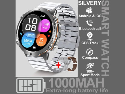 NEW 1000MAH Super endurance Sport Smart Watch Men 1.73 - inch HD Screen GPS tracker Compass Bluetooth Call Waterproof Smart Watch - Simply Just Deals LLCNEW 1000MAH Super endurance Sport Smart Watch Men 1.73 - inch HD Screen GPS tracker Compass Bluetooth Call Waterproof Smart Watch14:1202Silver Steel B 2A;5:100009342GPSSmartWatchSilver Steel B 2AGPSSmartWatchNEW 1000MAH Super endurance Sport Smart Watch Men 1.73 - inch HD Screen GPS tracker Compass Bluetooth Call Waterproof Smart Watch