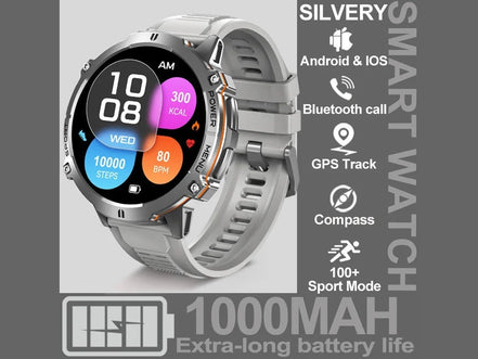 NEW 1000MAH Super endurance Sport Smart Watch Men 1.73 - inch HD Screen GPS tracker Compass Bluetooth Call Waterproof Smart Watch - Simply Just Deals LLCNEW 1000MAH Super endurance Sport Smart Watch Men 1.73 - inch HD Screen GPS tracker Compass Bluetooth Call Waterproof Smart Watch14:193Silver;5:100009342GPSSmartWatchSilverGPSSmartWatchNEW 1000MAH Super endurance Sport Smart Watch Men 1.73 - inch HD Screen GPS tracker Compass Bluetooth Call Waterproof Smart Watch