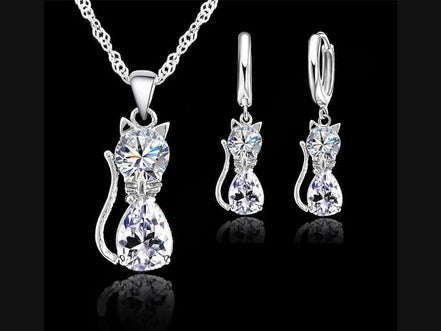 Real 925 Sterling Silver Color Jewelry Sets for Woman Girls Shining Austrian Crystal Cute Cat Pendant Necklace Huggie Earring - Simply Just Deals LLCReal 925 Sterling Silver Color Jewelry Sets for Woman Girls Shining Austrian Crystal Cute Cat Pendant Necklace Huggie Earring200001033:361180WhiteWhiteReal 925 Sterling Silver Color Jewelry Sets for Woman Girls Shining Austrian Crystal Cute Cat Pendant Necklace Huggie Earring